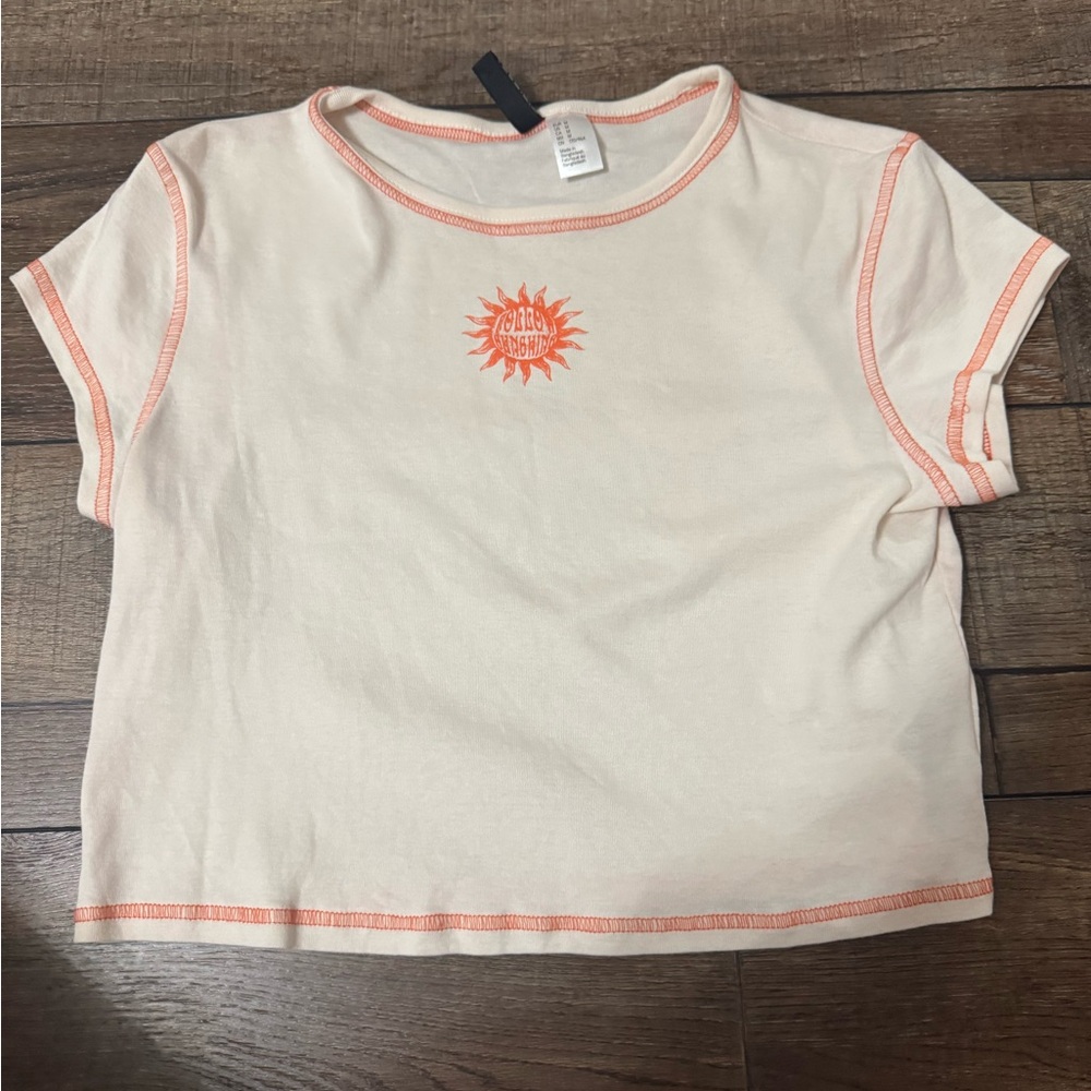H&M Cream and Orange Short Sleeve Tee with Sun Design